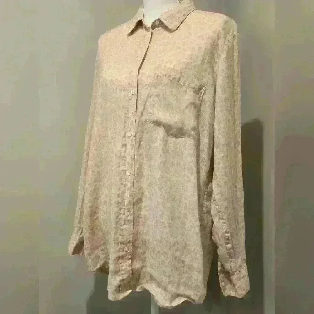 Gap 100% Linen Leopard Print Button Down - image 3